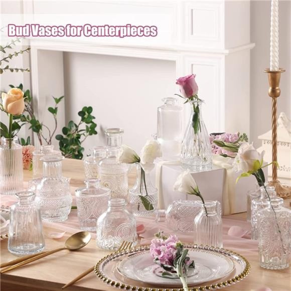 Bud Vases in Bulk 24, Small Vases for Flowers, Glass Vases  24 Glass Bud Vase Set, Small Vases for Flowers